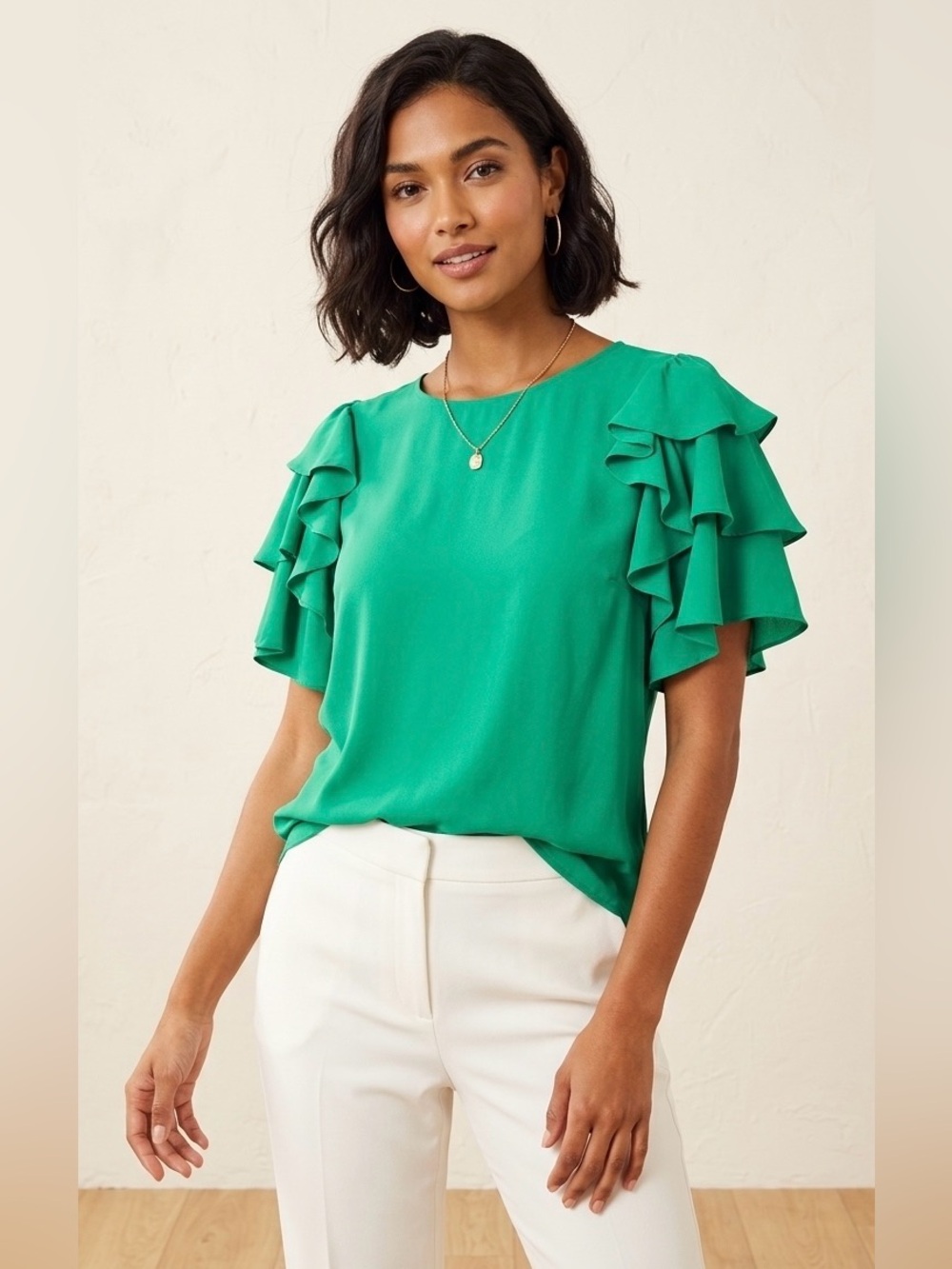 Lilly Pulitzer Ana Top Everglades Green Layered Ruffle Sleeve Blouse Size S